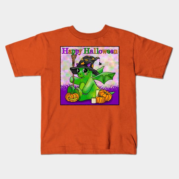 Happy Halloween says the little Halloween Dragon Kids T-Shirt by Art by Veya